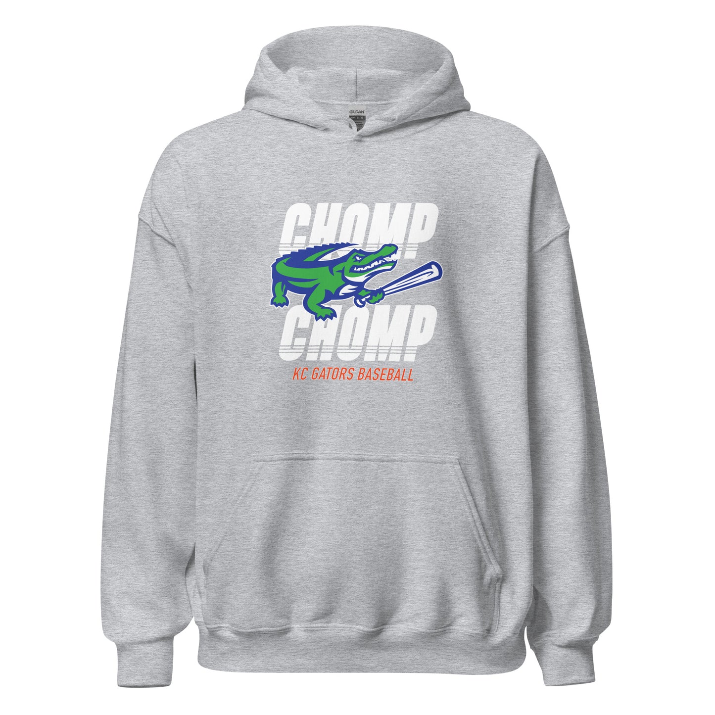 Gators Baseball Chomp Chomp Gildan Hoodie in Sport Grey
