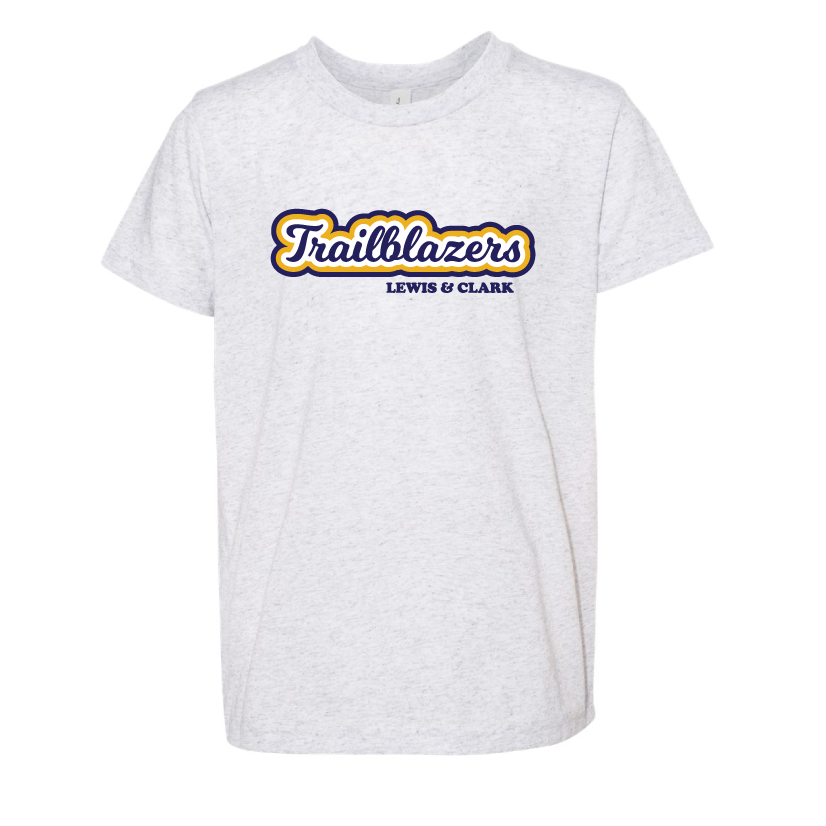 Lewis & Clark YOUTH Trailblazers Logo Triblend Tee in White Fleck