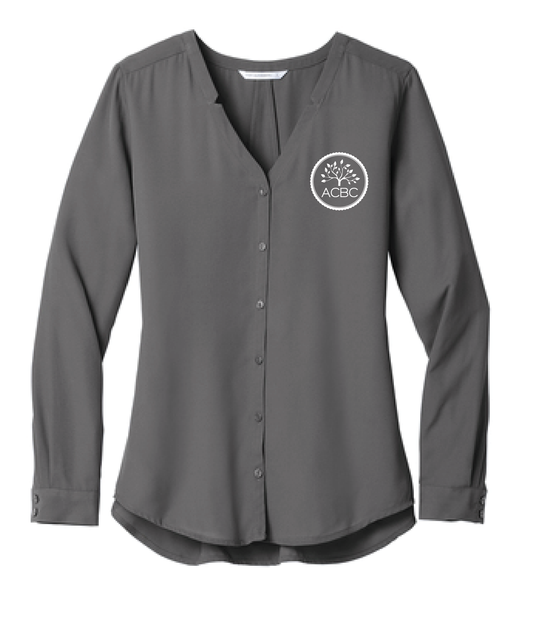 ACBC | Embroidered Women's Long Sleeve Button-Front Blouse in Sterling Grey