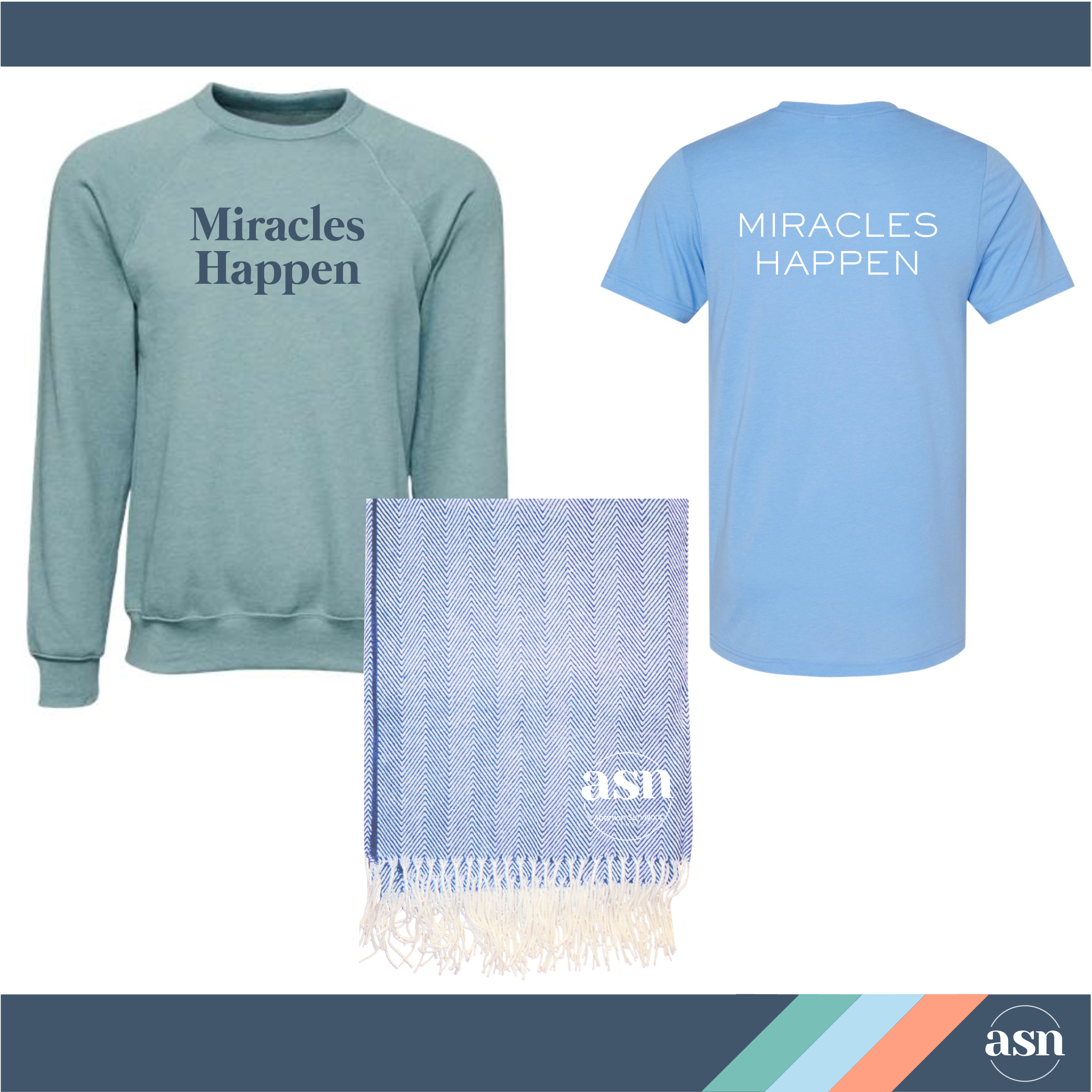 ASN Bundle 3 - "Miracles Happen" Blue, Sweatshirt + Blanket