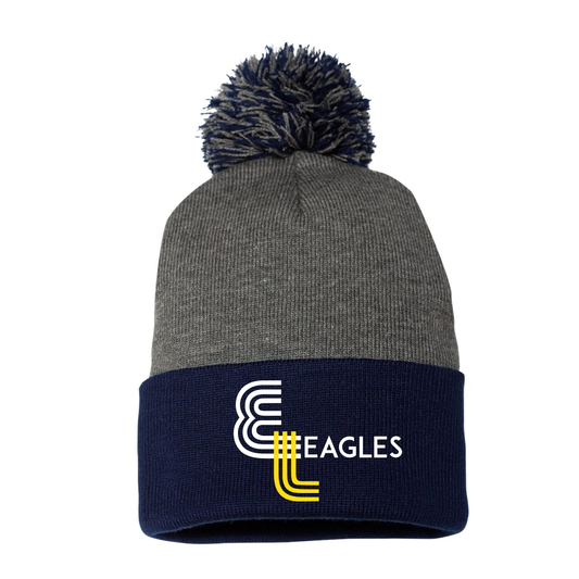 English Landing Lines | Embroidered Cuffed Beanie with Pom in Navy/Gray