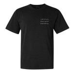 Load image into Gallery viewer, St James &quot;Joyful Patient Faithful&quot; | Comfort Colors Garment-Dyed Heavyweight Tee in Black
