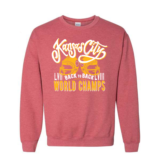 KC Back to Back World Champs | Gildan Crewneck in Heather Red