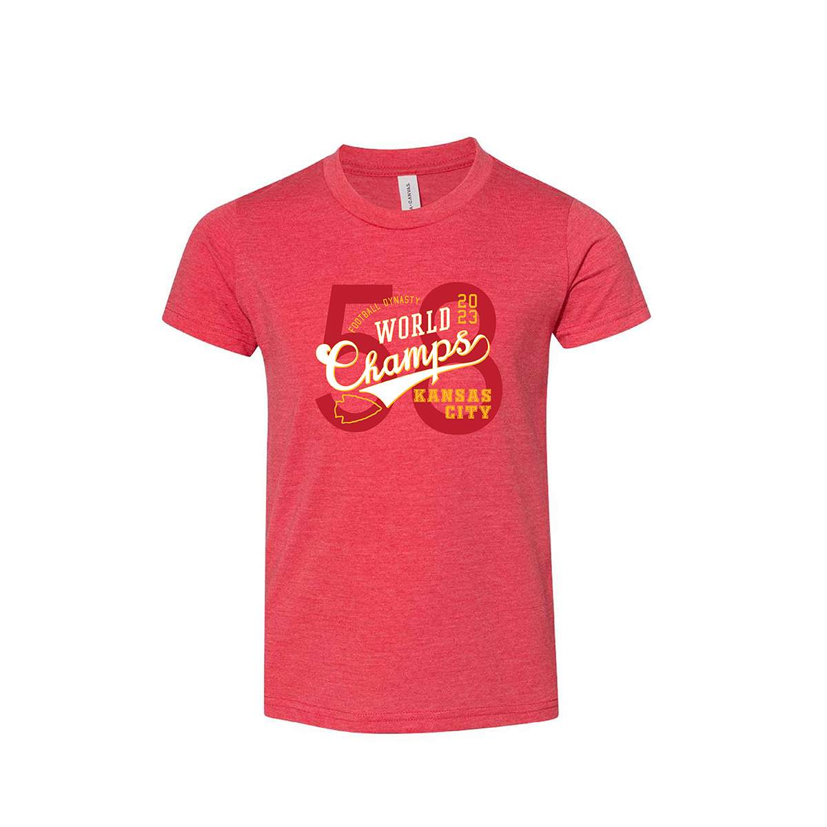KC World Champs | YOUTH Bella Canvas Tee in Heather Red