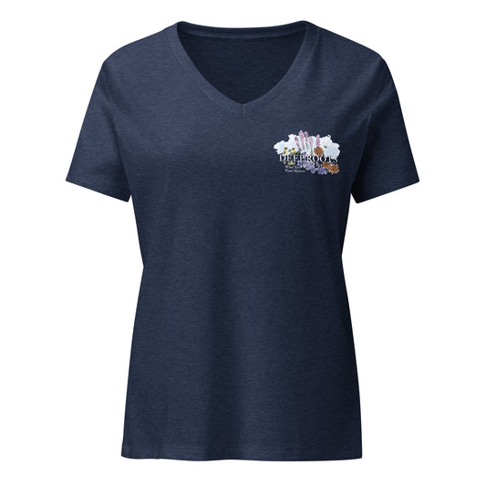 Deep Roots KC | Women’s 2-Sided Relaxed V-neck Tee in Heather Navy