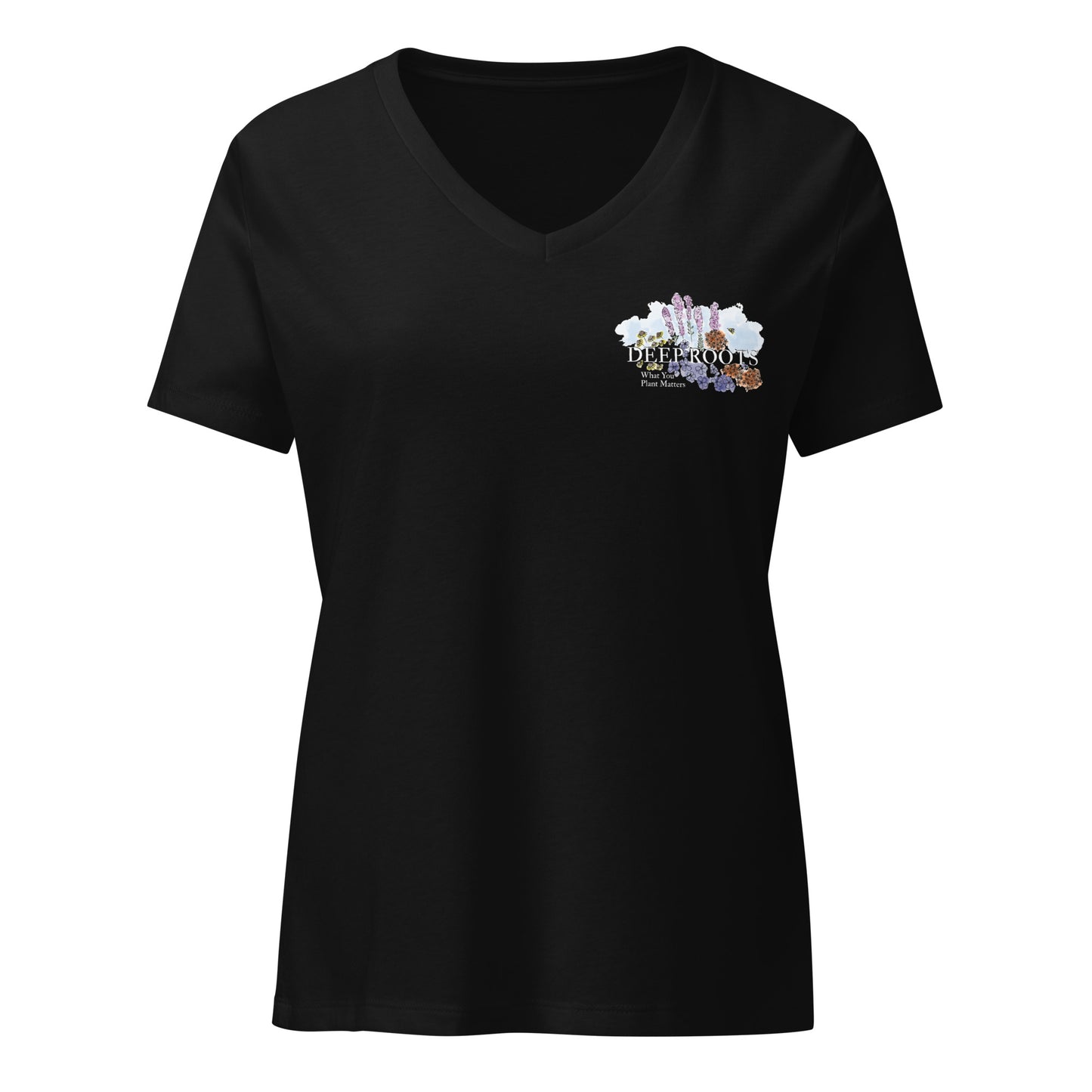 Deep Roots KC | Women’s 2-Sided Relaxed V-neck Tee in Black