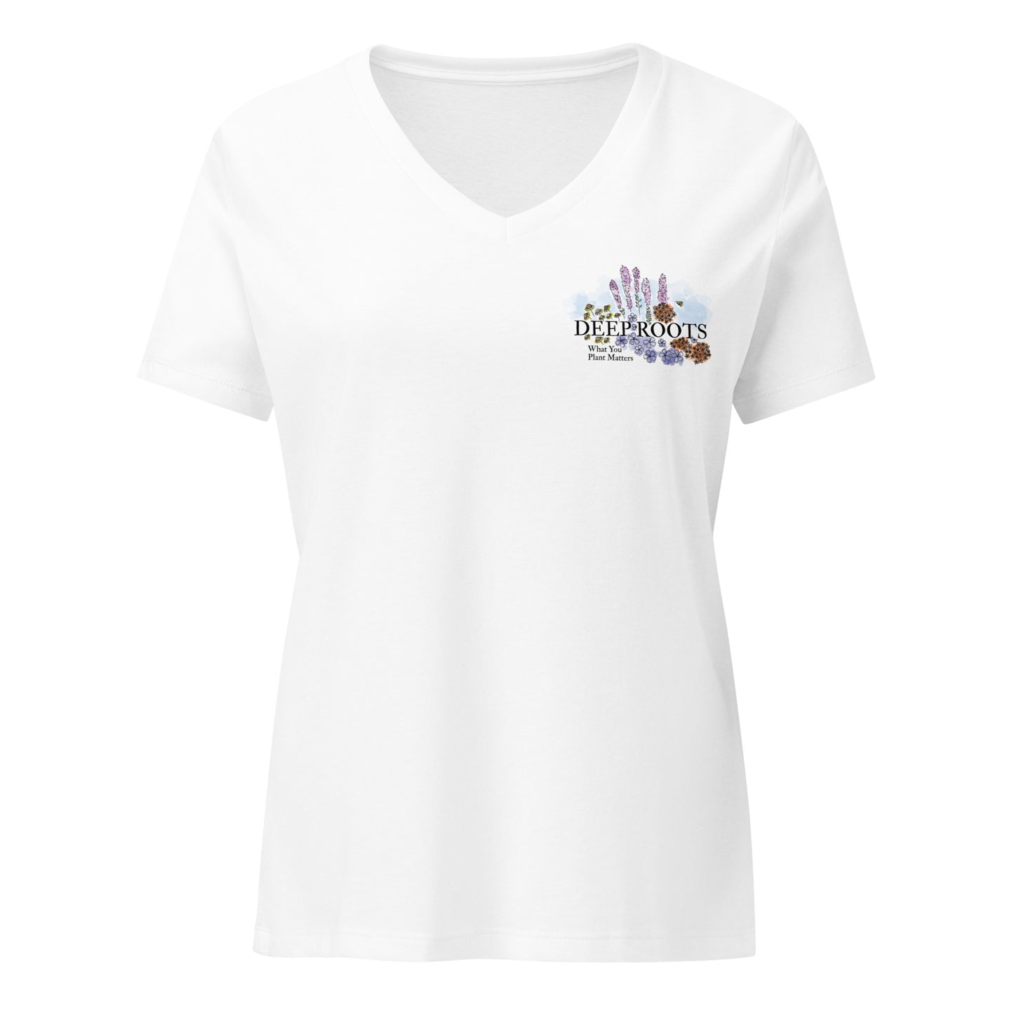 Deep Roots KC | Women’s 2-Sided Relaxed V-neck Tee in White