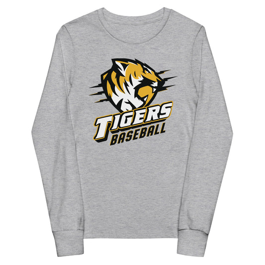 Tigers Baseball YOUTH Bella Canvas Long Sleeve Tee in Athletic Heather