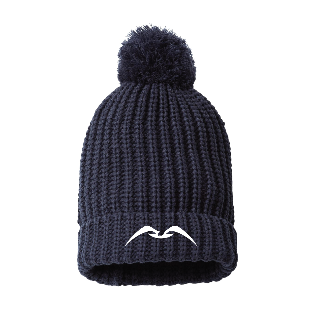 Nisos Richardson Chunky Cable Knit Embroidered Beanie in Navy