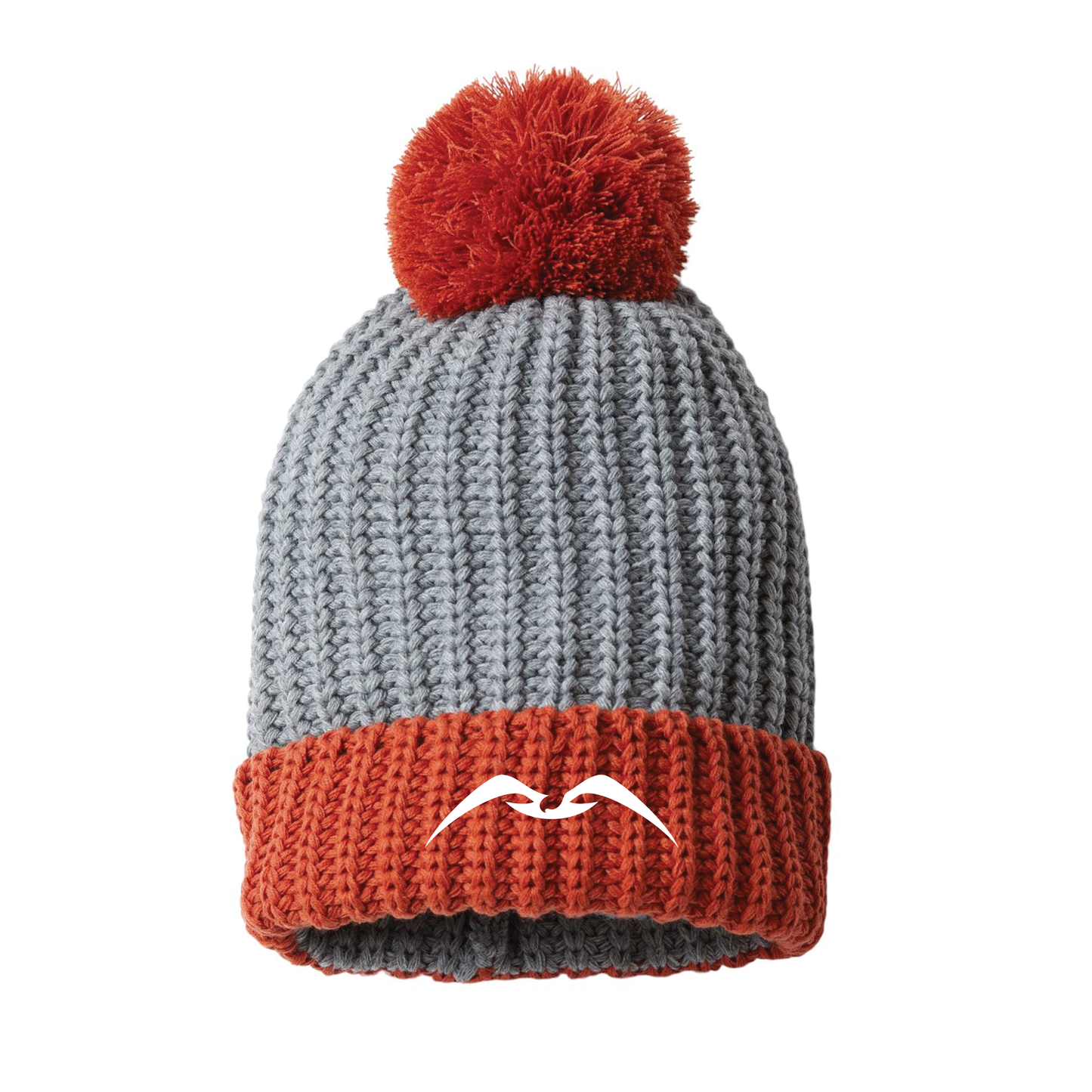 Nisos Richardson Chunky Cable Knit Embroidered Beanie in Rust and Gray