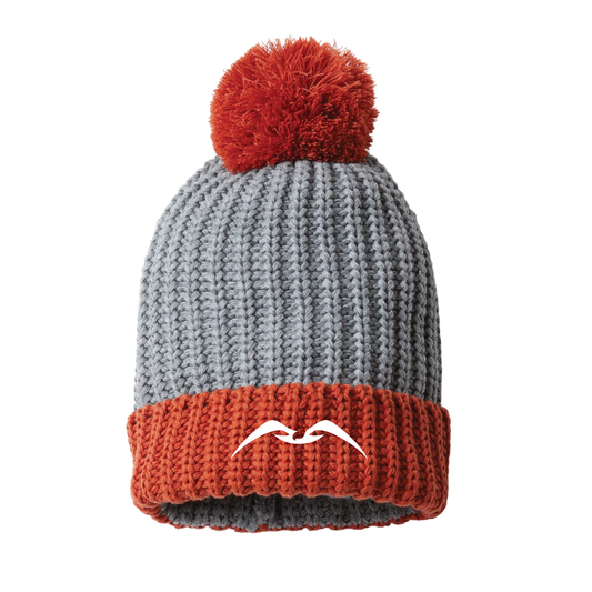 Nisos Richardson Chunky Cable Knit Embroidered Beanie in Rust and Gray