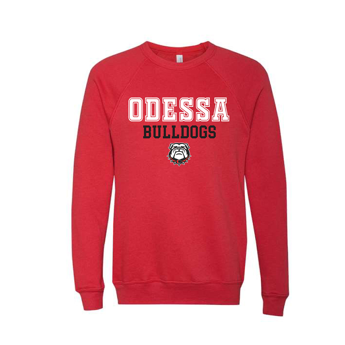 Odessa Bulldogs Bella Canvas Sponge Fleece Crewneck Sweatshirt in Red