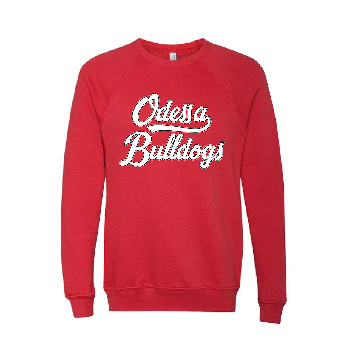 Odessa Scripts Bulldogs Bella Canvas Sponge Fleece Crewneck Sweatshirt in Red