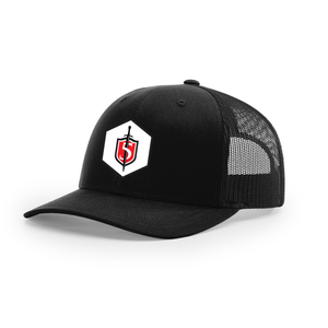 Red Five Trucker Hat with Patch in Black
